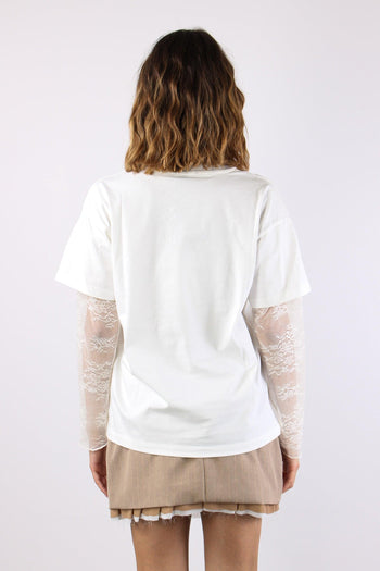 T-shirt Manica Pizzo Bianco - 4
