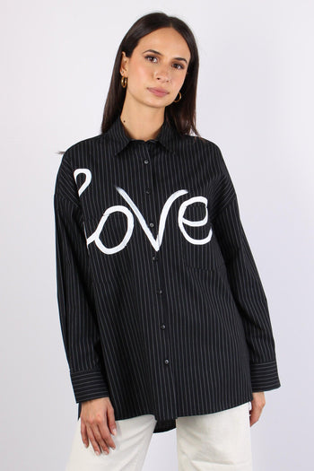 Camicia Riga Scritta Love Nero - 6