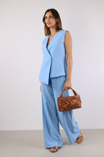 Gilet Asimmetrico Misto Viscos Azzurro - 5