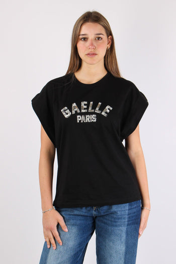 T-shirt Logo Strass Nero - 3