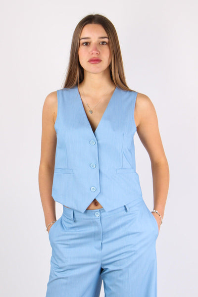 Gilet 3 Bottoni Poliviscosa Cielo