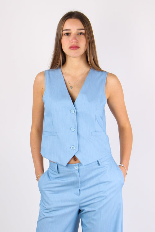Gilet 3 Bottoni Poliviscosa Cielo