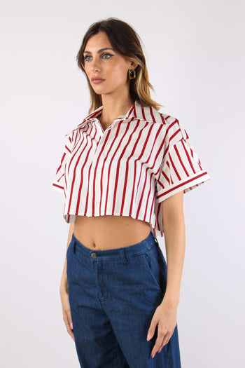 Camicia Corta Riga Bianco/rosso - 3