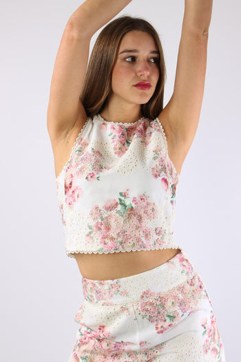 Top Sangallo Fantasia Fiori Bianco/rosa - 8