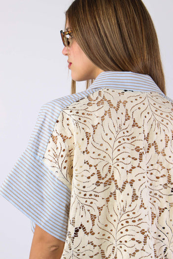 Camicia Over Bastonetto Pizzo Azzurro/beige - 7