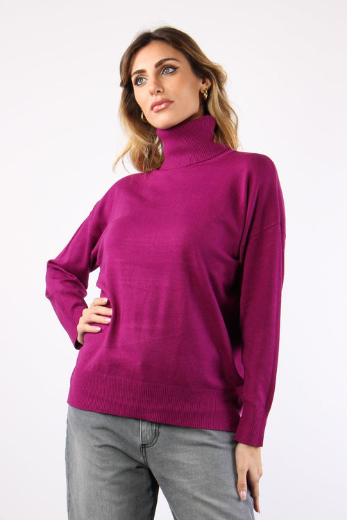 Maglia Over Collo Alto Magenta