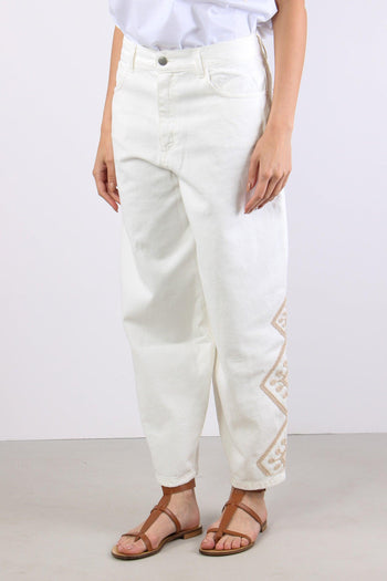 Pantalone Barrel Ricamo Fondo Bianco - 3