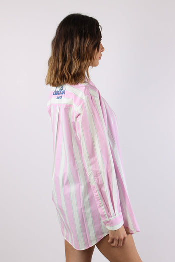 Camicia Cotone Riga Grossa Bianco/rosa - 7