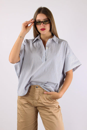 Camicia Over Bastonetto Pizzo Azzurro/beige - 2