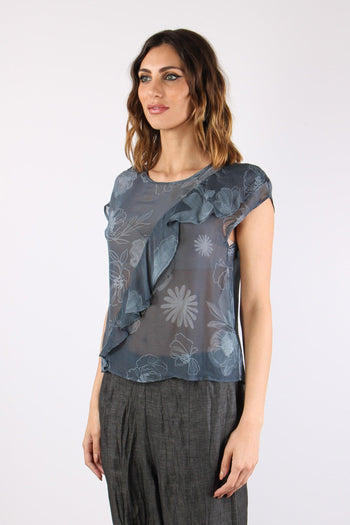Blusa Rouches Stampa Fiori Blu/fiori - 5