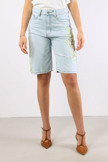Bermuda Inserto Pizzo Paiillettes Denim - 2