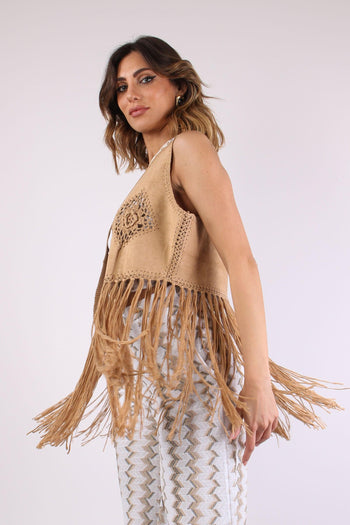 Gilet Frange Ricami Suede - 3