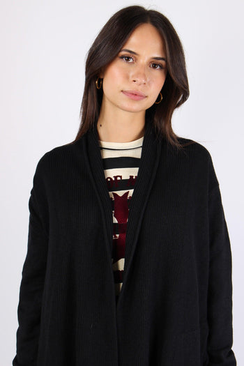 Cardigan Inserto Costina Lungh Nero - 7