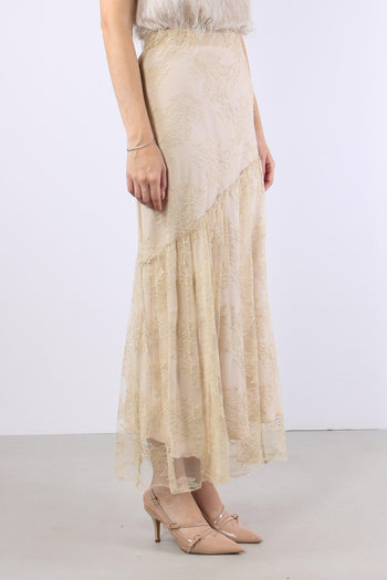 Gonna Lunga Pizzo Pieghe Ivory - 6