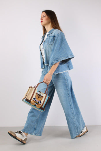 Denim Maxi Palazzo Vita Alta Denim Chiaro - 5