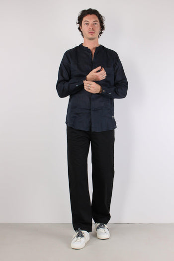 Camicia Coreana Lino Blu - 4