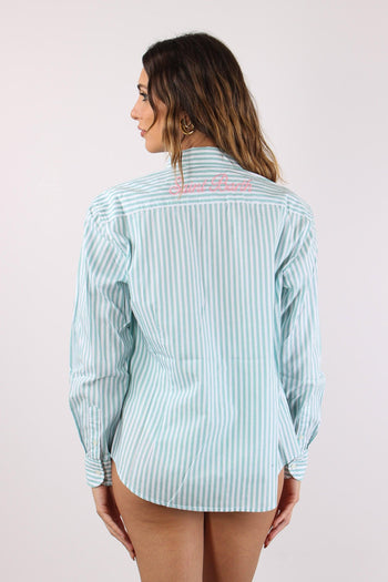 Camicia Slim Riga Ricamo Schiena Bianco/verde - 5