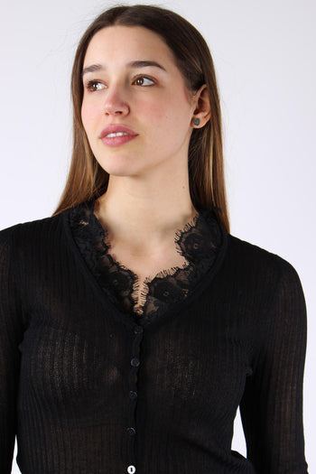 Ling Cardigan Inserto Pizzo Black - 8