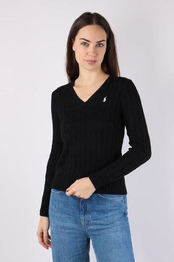 Pullover Trecce Scollo V Polo Black - 6