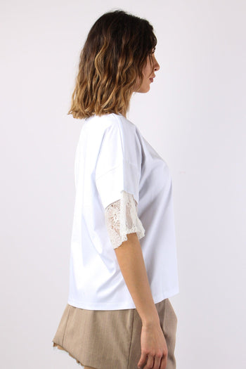 T-shirt Pizzo Inserto Manica Bianco - 6