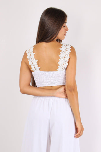 Top Corto Spalline Macrame Bianco - 4