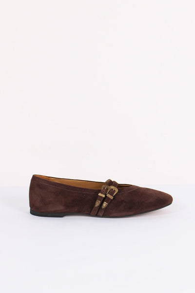 Ballerina Pelle Doppia Fibbia Cioccolato