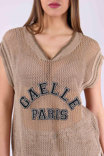 Canotta Traforata Scritta Beige - 7