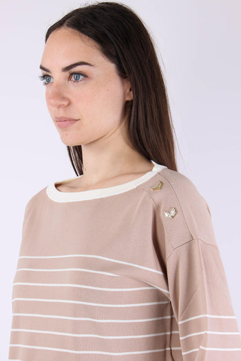 Maglia Riga Scollo Barca Almond/white - 8