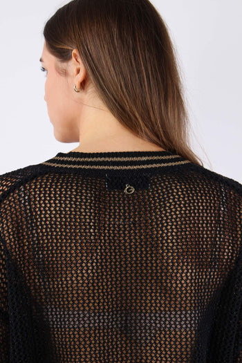 Maglia Scollo V Traforata Nero - 7
