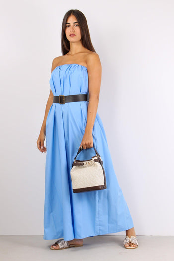 Abito Fascia Cotone Cintura Azzurro - 4