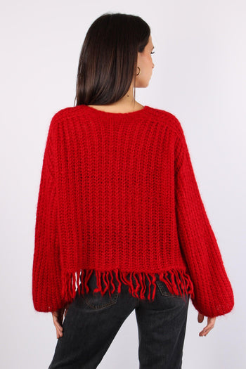 Maglia Mohair Fondo Frange Rosso - 3