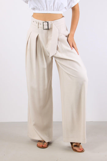 Pantalone Multi Pences Cintura Sabbia - 2