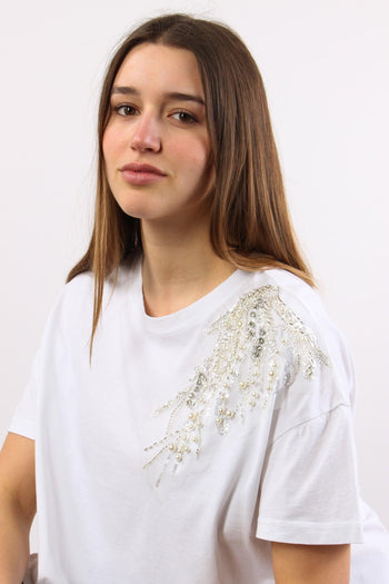 T-shirt Applicazione Spalla Bianco - 8