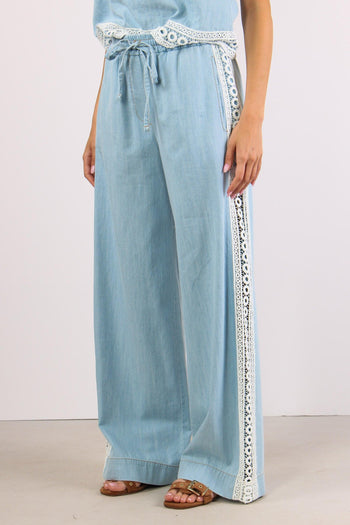 Pantalone Palazzo Banda Macram Denim - 5