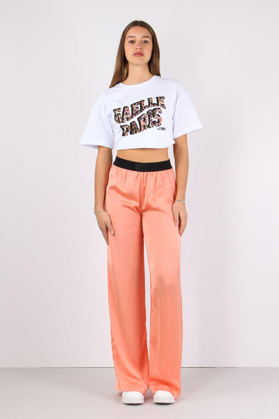 Pantalone Palazzo Effetto Raso Arancio Melange
