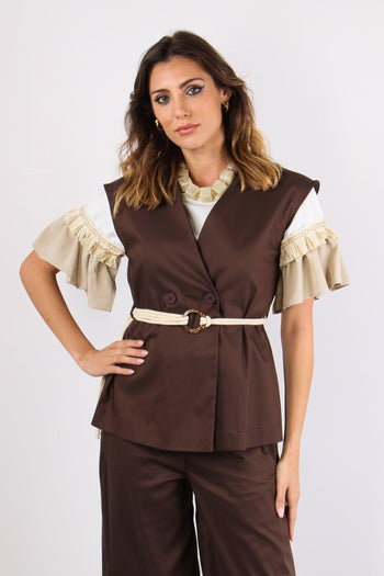 Gilet Doppiopetto Cintura Cord Moro - 6