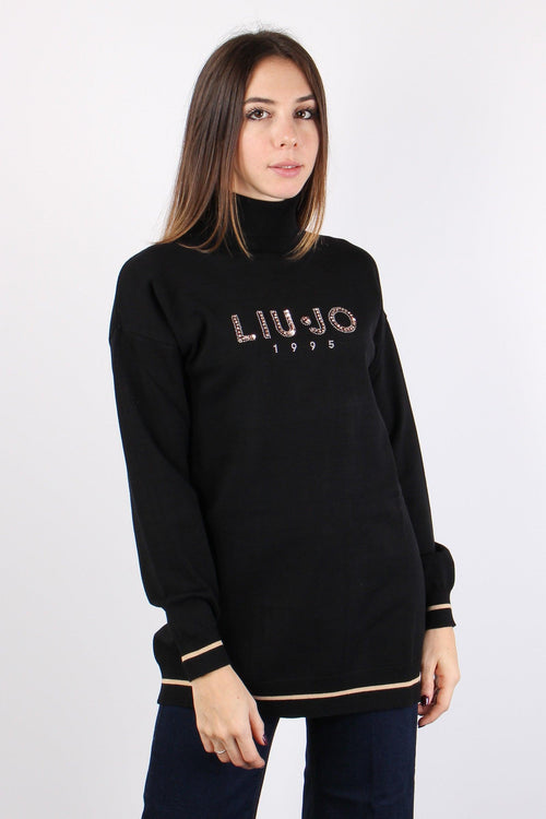 Maglia Collo Alto Logo Lurex Nero/cammel