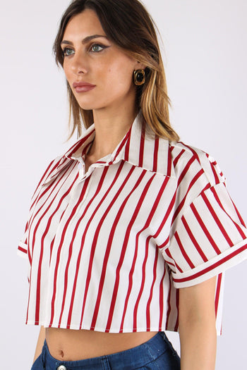 Camicia Corta Riga Bianco/rosso - 8