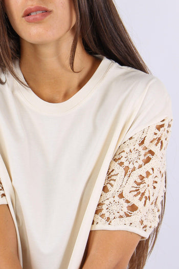 T-shirt Maniche Macrame Ecru - 7