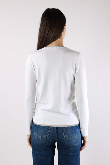 Maglia Scavo V Inserto Lurex Bianco Lana - 4