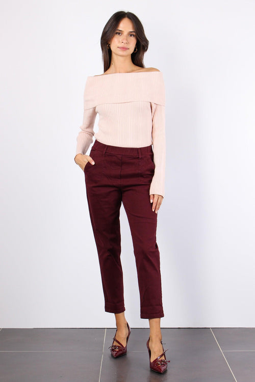 Pantalone Gabardina Elastico Bordeaux