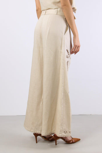 Pantalone Lino Palazzo Pences Ecru - 7