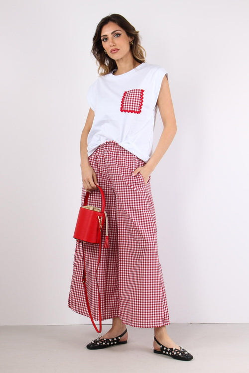 Pantalone Cropped Vichy Bianco/rosso