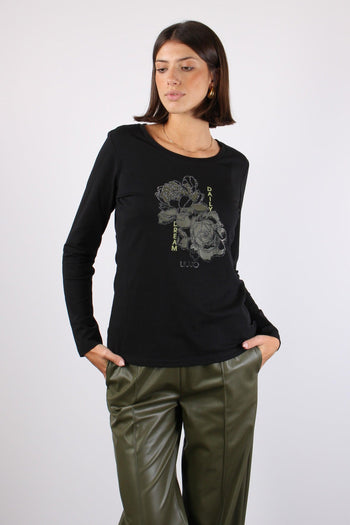 T-shirt Ml Logo Strass Nero/dark Green - 4