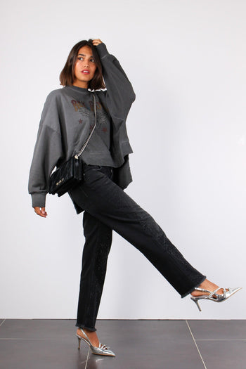 Felpa Vintage Rock & Roll Nero Slavato - 4