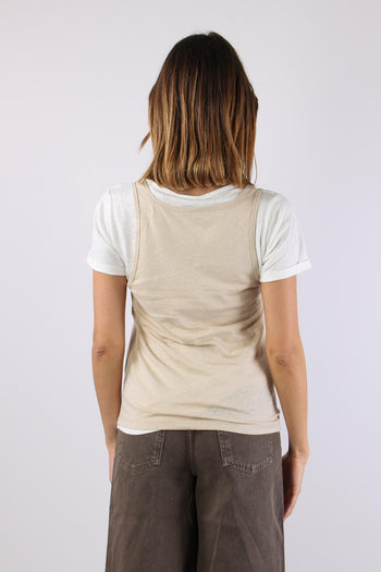 T-shirt Canotta Sovrapposta Bianco/beige - 4