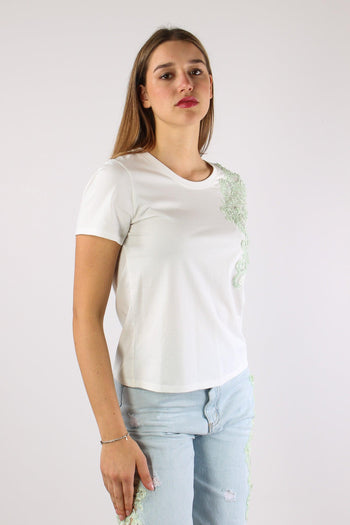 T-shrit Inserto Pizzo Paillettes Bianco - 7