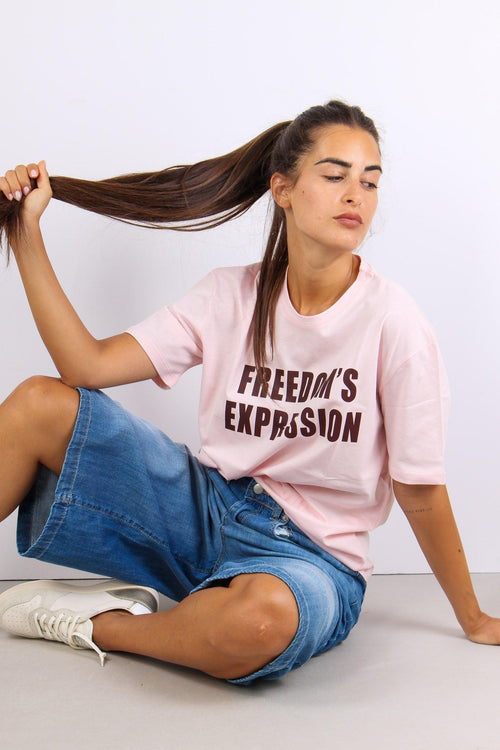 T-shirt Scritta Freedom Rosa