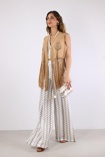 Gilet Frange Ricami Suede - 6