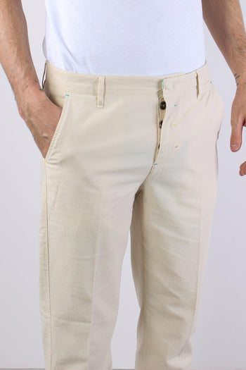 Pantalone Chino Misto Lino Panna - 5